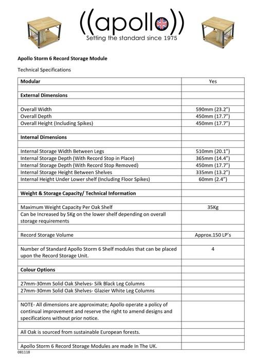 Apollo Storm 6 Solid Oak 2 Shelf Vinyl Storage Hifi Rack