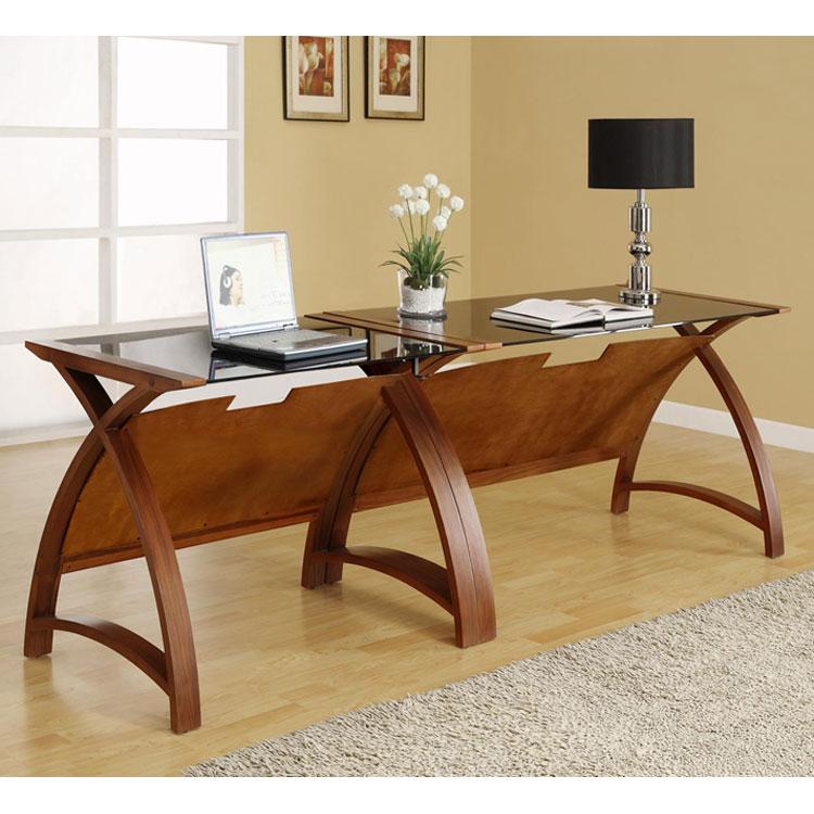 Jual Helsinki Curved 900mm wide Laptop Table in Walnut and Black Glass (PC201-900-LT-WB)