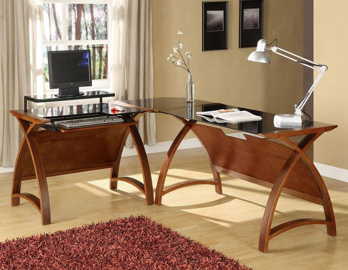 Jual Curve PC201 Corner Desk Package in Walnut and Black Glass