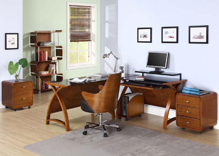 Jual Helsinki Curved 1300mm Wide Computer Desk in Walnut and Black Glass