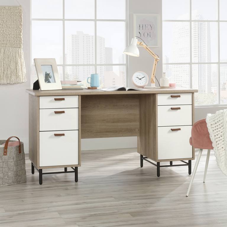 Teknik Avon Oak and White Desk with Leather Handles (5423235)