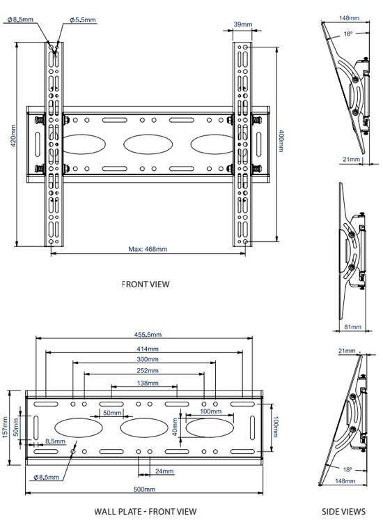 B-Tech BT8431 Universal Tilting TV Wall Bracket to suit Screens up to 55 inches