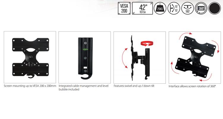 B-Tech Ventry BTV 502 Tilt and Turn TV Wall Mount for TVs up to 42inch