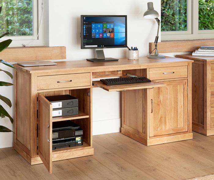 Baumhaus Mobel Oak Large Hidden Office Twin Pedestal Desk (COR06D)