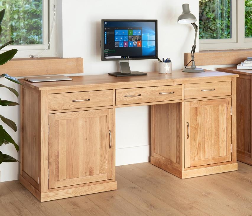 Baumhaus Mobel Oak Large Hidden Office Twin Pedestal Desk (COR06D)