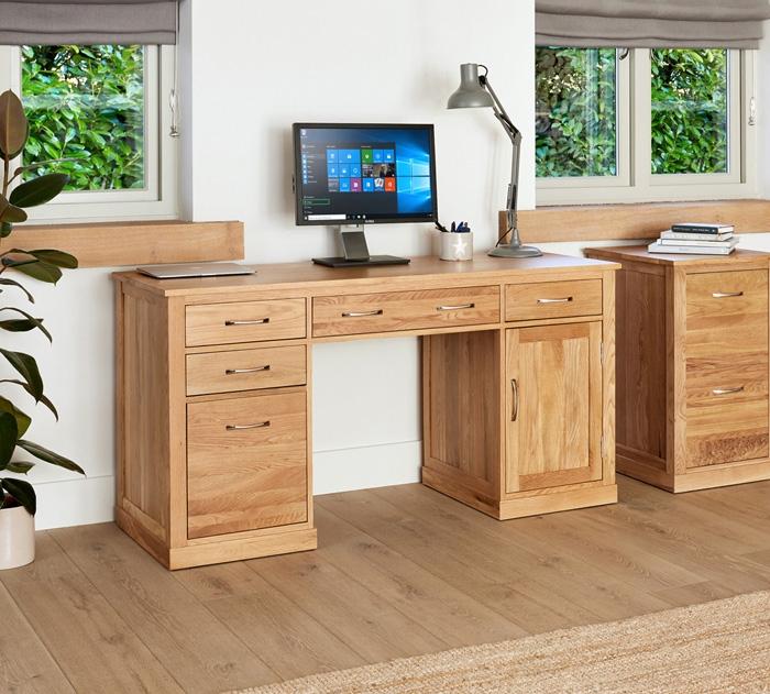 Baumhaus Mobel Oak Twin Pedestal Computer Desk (COR06C)