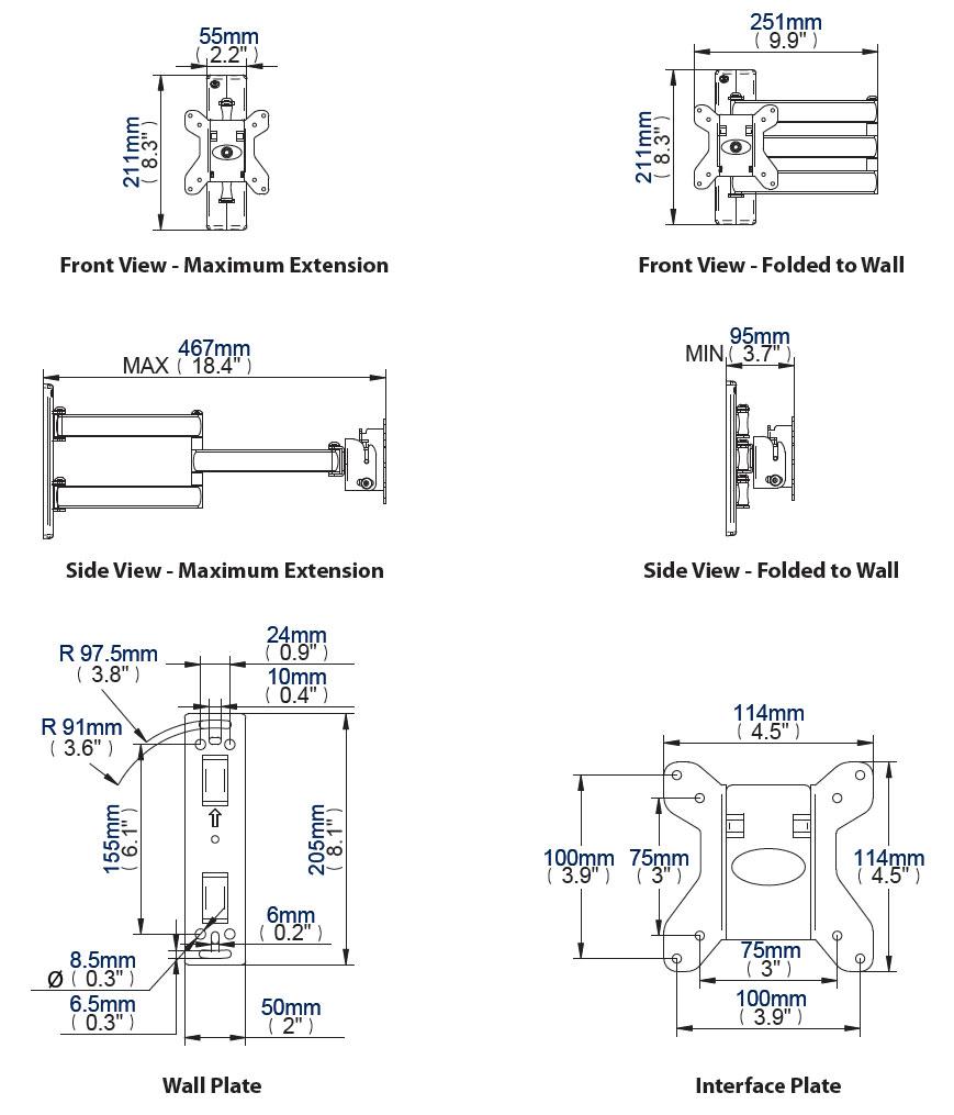 B-Tech BT7513B - Black Dual Arm TV Wall Bracket for TVs up to 23inch