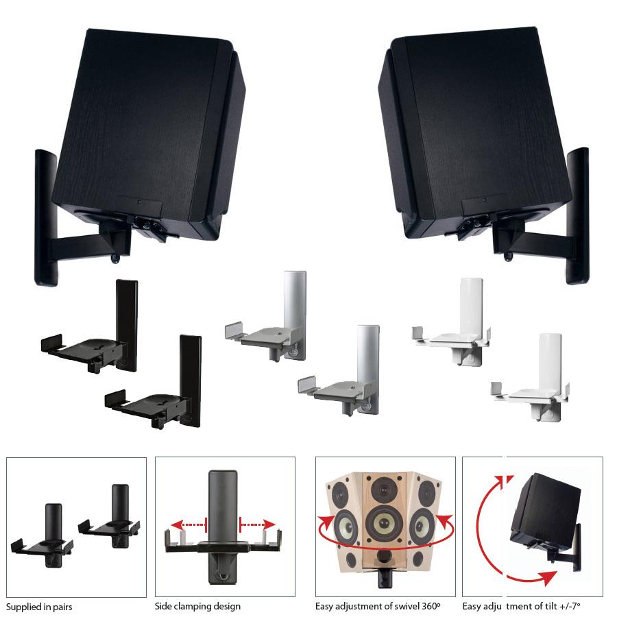 B-Tech BT77 Side Clamping Speaker Wall Brackets in Black or White
