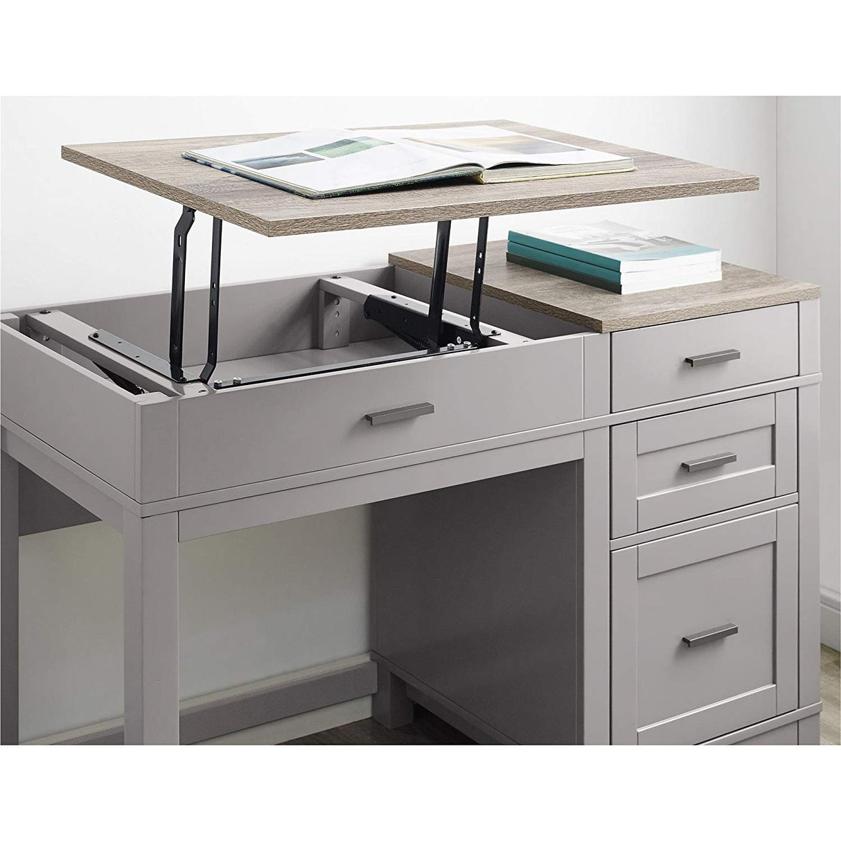 Dorel Home Carver Lift Top Office Desk in Grey (9257096COMUK)