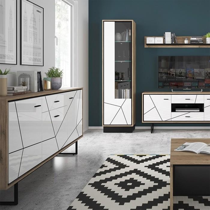 Furniture To Go Brolo Tall Glazed Left Hand Cabinet Walnut And High Gloss White (4341353)