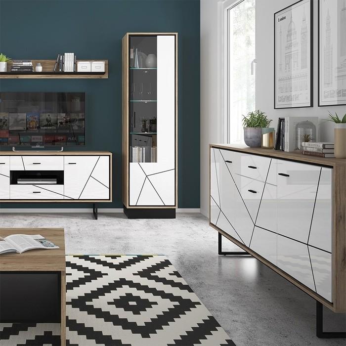 Furniture To Go Brolo Tall Glazed Right Hand Cabinet Walnut And High Gloss White (4341253)