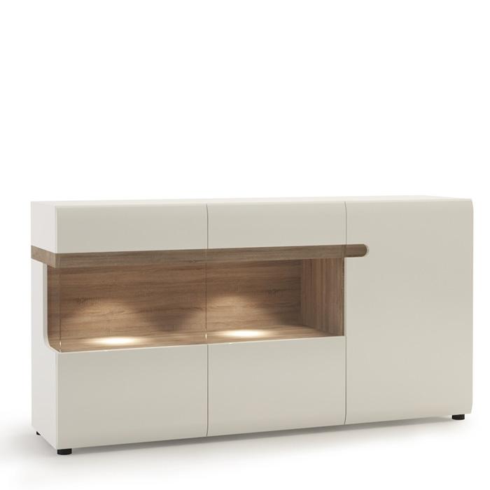 Furniture To Go Chelsea 3 Door Glazed 164cm Wide Sideboard in Gloss White and Oak (4024244P)