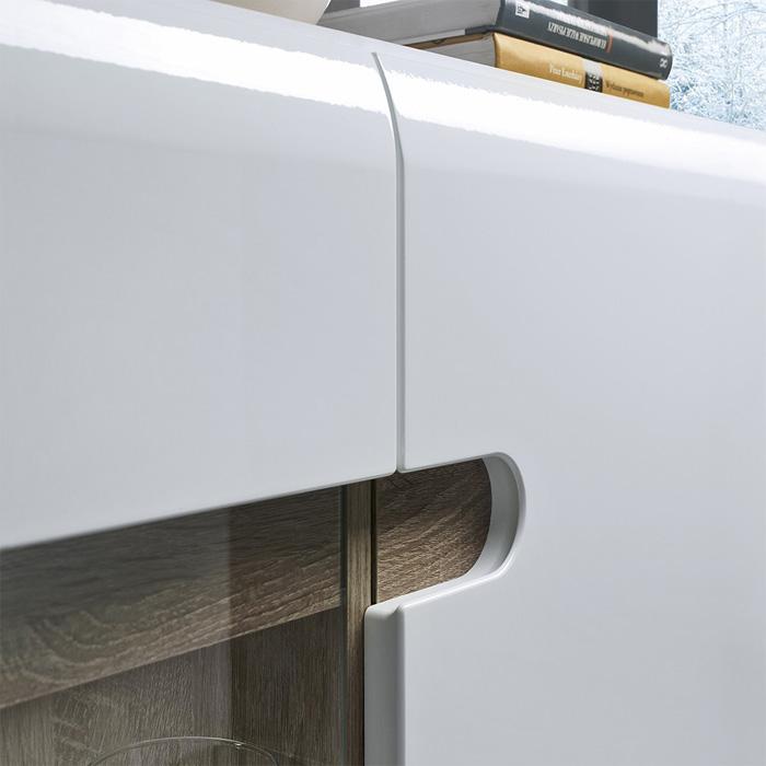 Furniture To Go Chelsea 3 Door Glazed 164cm Wide Sideboard in Gloss White and Oak (4024244P)