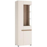 Furniture To Go Chelsea LHD Narrow Glazed 64cm Wide Display Cabinet in Gloss White and Oak (4020244P)