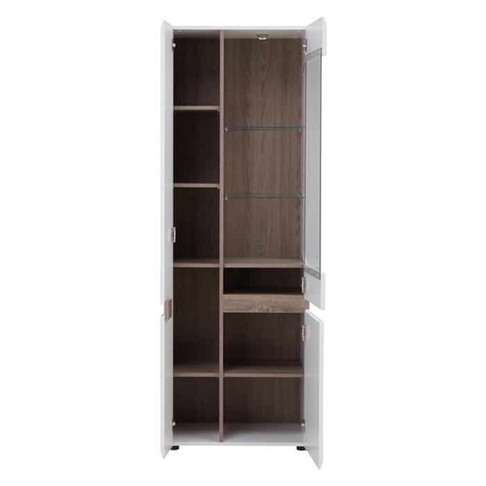Furniture To Go Chelsea LHD Narrow Glazed 64cm Wide Display Cabinet in Gloss White and Oak (4020244P)