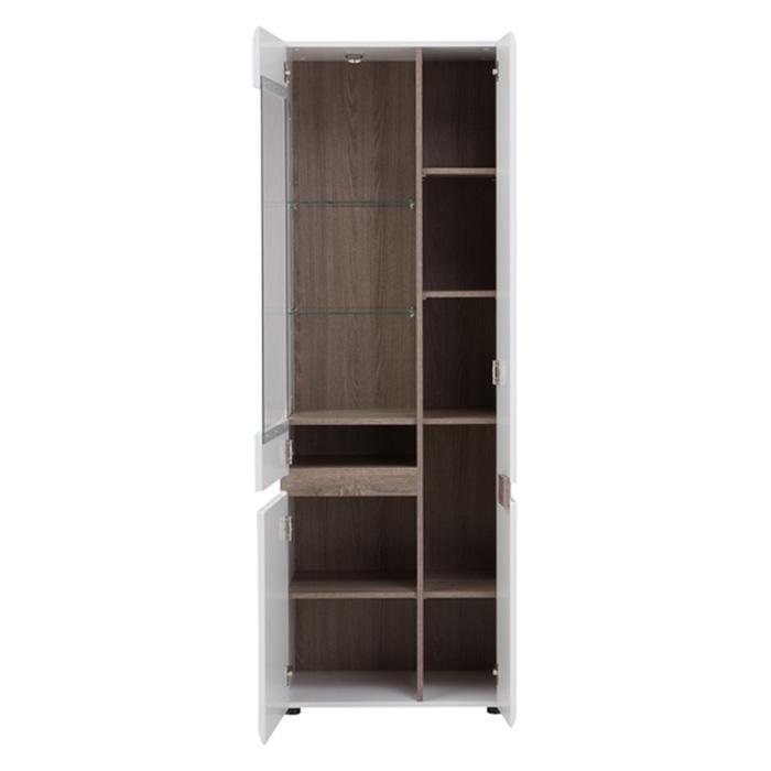 Furniture To Go Chelsea RHD Narrow Glazed 64cm Wide Display Cabinet in Gloss White and Oak (4020144P)