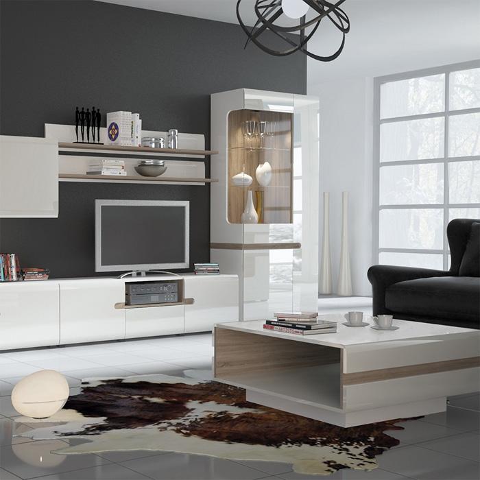 Furniture To Go Chelsea RHD Narrow Glazed 64cm Wide Display Cabinet in Gloss White and Oak (4020144P)