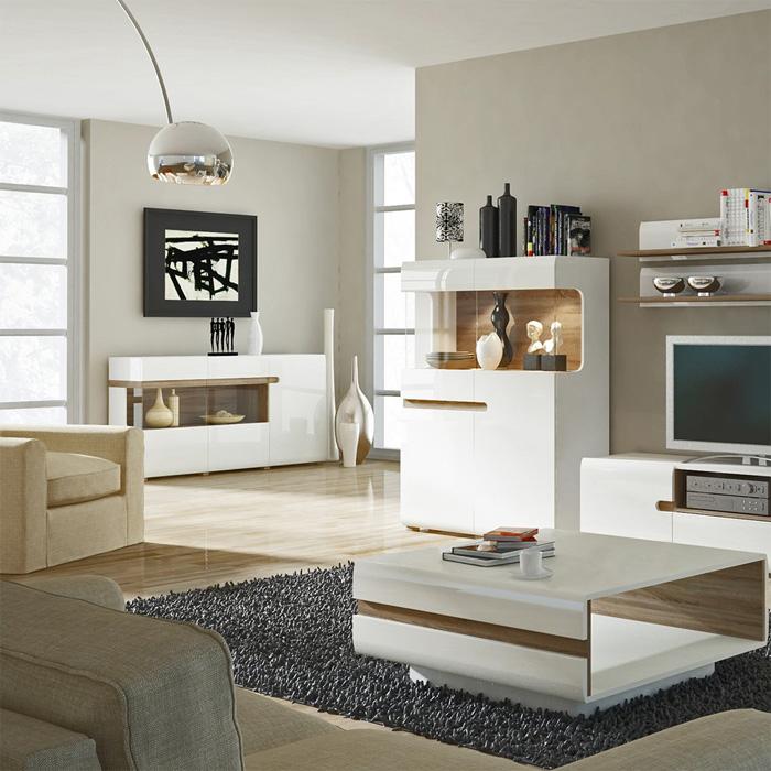 Furniture To Go Chelsea Small Gloss White and Oak Coffee Table (4027144P)