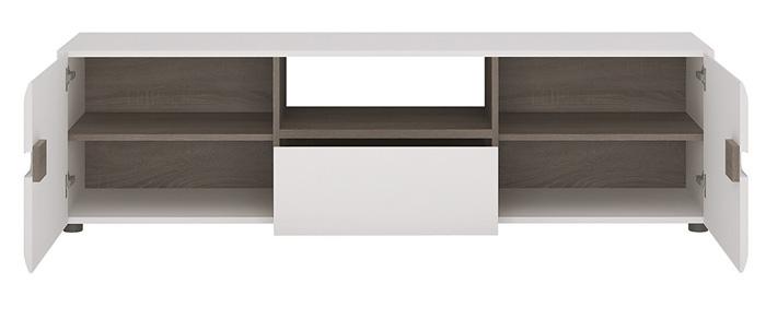 Furniture To Go Chelsea Wide 2 door TV Unit in White with Truffle Oak Trim and Open Section (4025544)