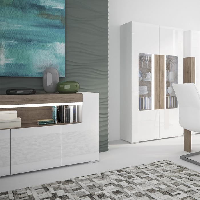 Furniture To Go Toronto 3 Door Sideboard with LED Lighting and Open Shelf (4202944)
