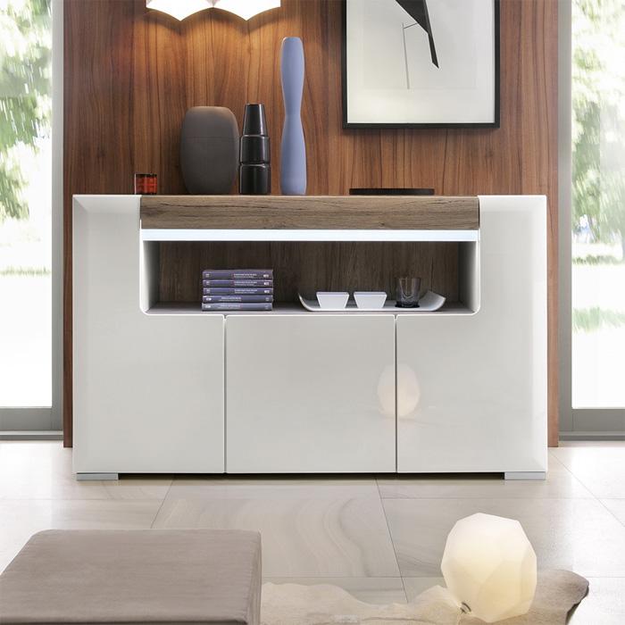 Furniture To Go Toronto 3 Door Sideboard with LED Lighting and Open Shelf (4202944)