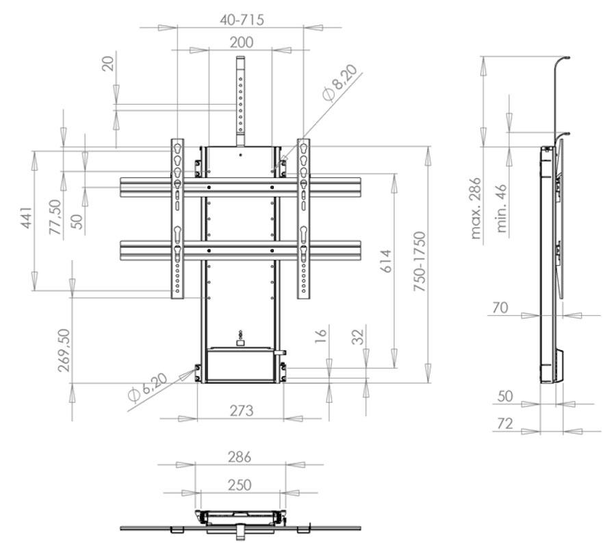 AV4-LF1000 Flat Screen Lifting Mechanism 1000mm Lift / Travel