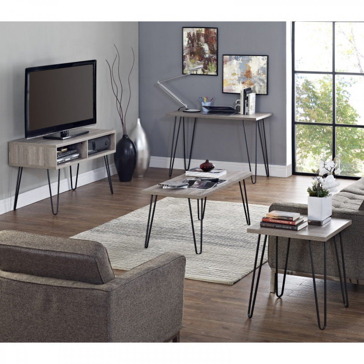Dorel Home Owen Range Retro TV Stand in Grey Oak