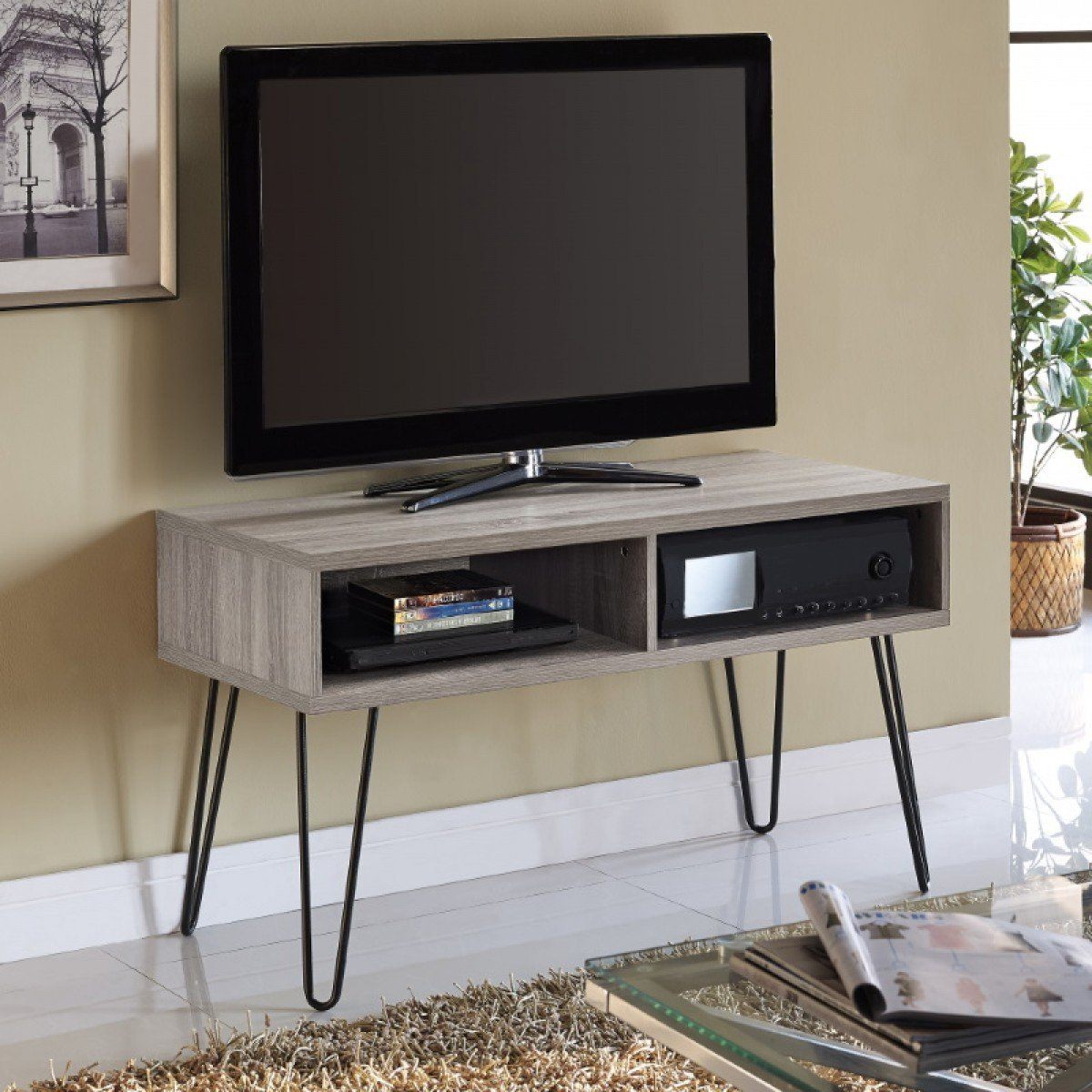 Dorel Home Owen Range Retro TV Stand in Grey Oak