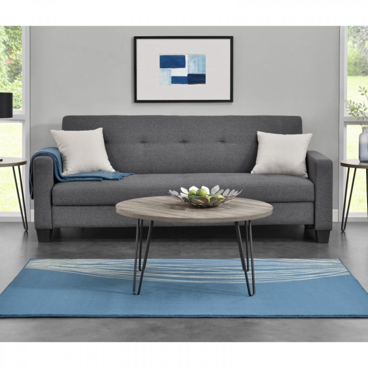 Dorel Home Owen Range Retro Round Coffee Table in Grey Oak