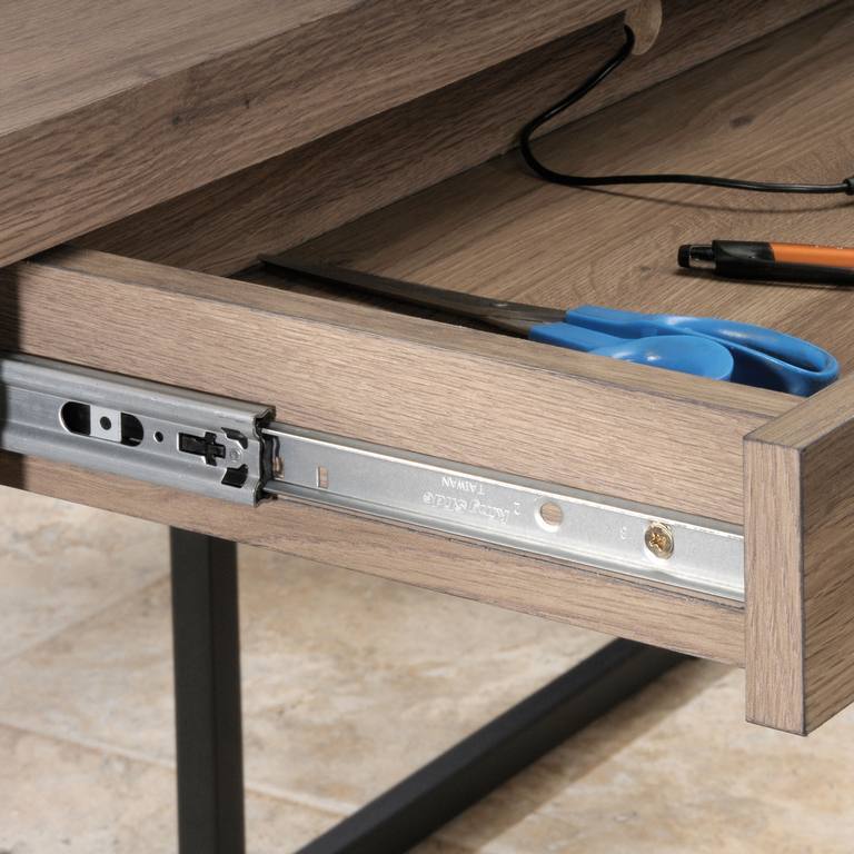 Teknik Streamline L-Shaped Executive Desk with salt oak finish and stylish durable steel frame (5414417)