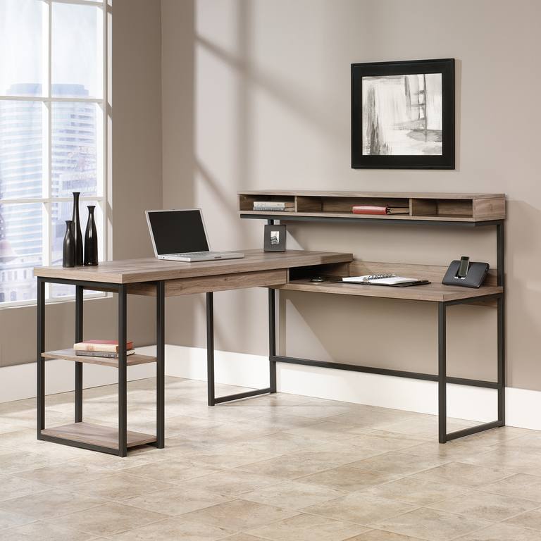 Teknik Streamline L-Shaped Executive Desk with salt oak finish and stylish durable steel frame (5414417)