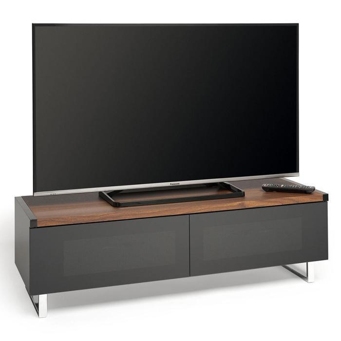 AVF PM120W Panorama Piano Gloss Black and Walnut Small TV Cabinet (406430)