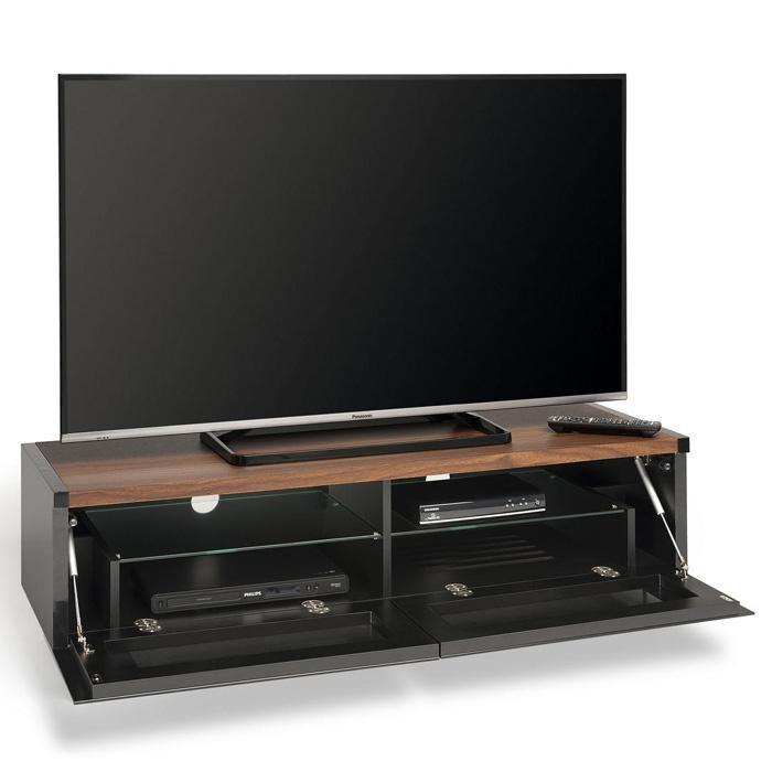 AVF PM120W Panorama Piano Gloss Black and Walnut Small TV Cabinet (406430)