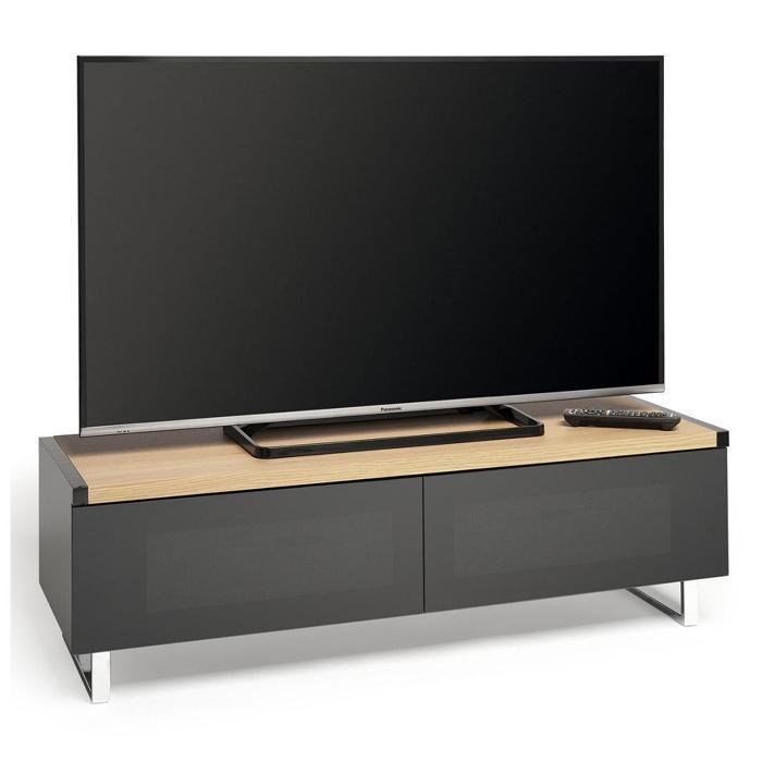 AVF PM120LO Panorama Piano Gloss Black and Light Oak Small TV Cabinet (406431)