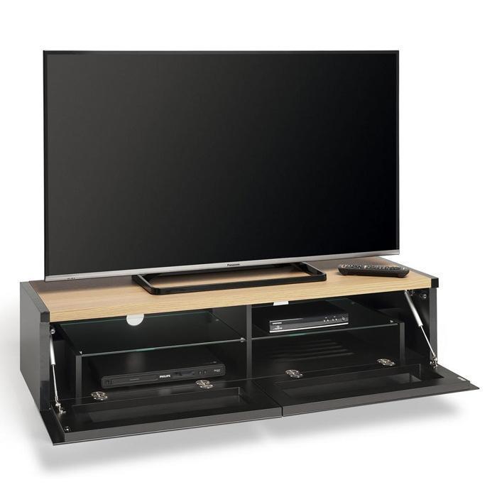 AVF PM120LO Panorama Piano Gloss Black and Light Oak Small TV Cabinet (406431)
