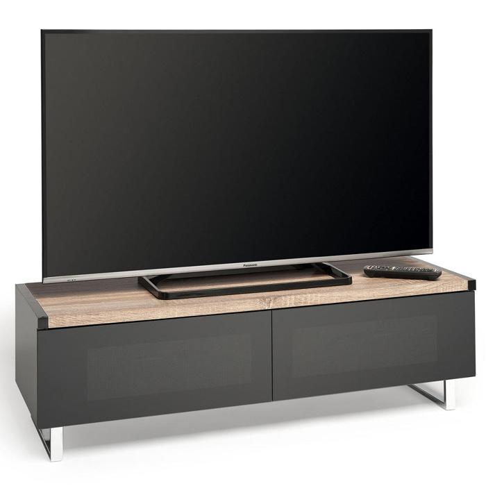 AVF PM120LO Panorama Piano Gloss Black and Light Oak Small TV Cabinet (406431)