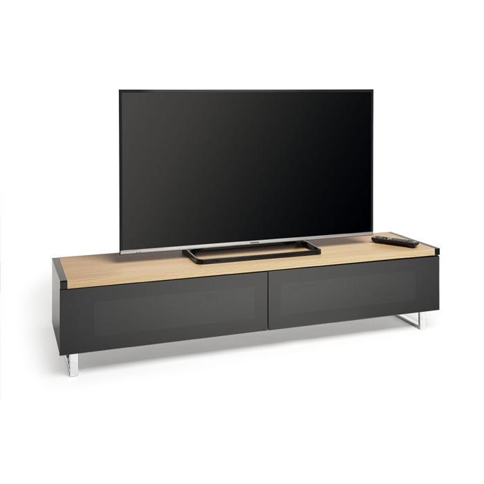 AVF PM160LO Panorama Piano Gloss Black and Light Oak Large TV Cabinet (406429)