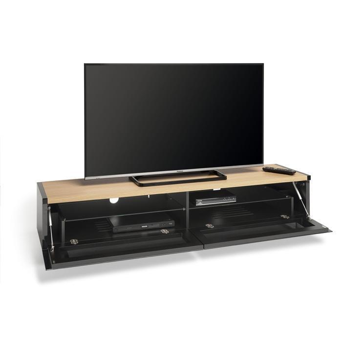 AVF PM160LO Panorama Piano Gloss Black and Light Oak Large TV Cabinet (406429)
