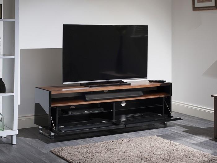 AVF Panorama PM160+ Walnut and Piano Gloss Black TV Cabinet (PM160WBX)