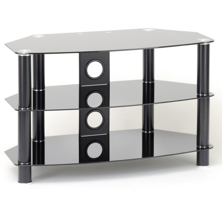 TTAP Vantage 3-Shelf Glass TV Stand in Black and Black Glass (AVS-C303C-800-3BB)