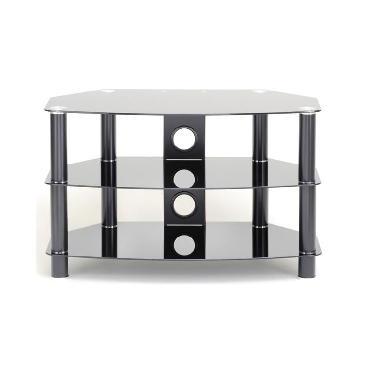 TTAP Vantage 3-Shelf Glass TV Stand in Black and Black Glass (AVS-C303C-800-3BB)