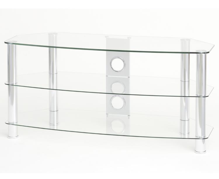 TTAP Vantage 3-Shelf Glass TV Stand in Chrome and Clear Glass (AVS-C303C-800-3CC)