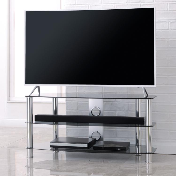 TTAP Vantage 3-Shelf Glass TV Stand in Chrome and Clear Glass (AVS-C303C-1200-3CC)