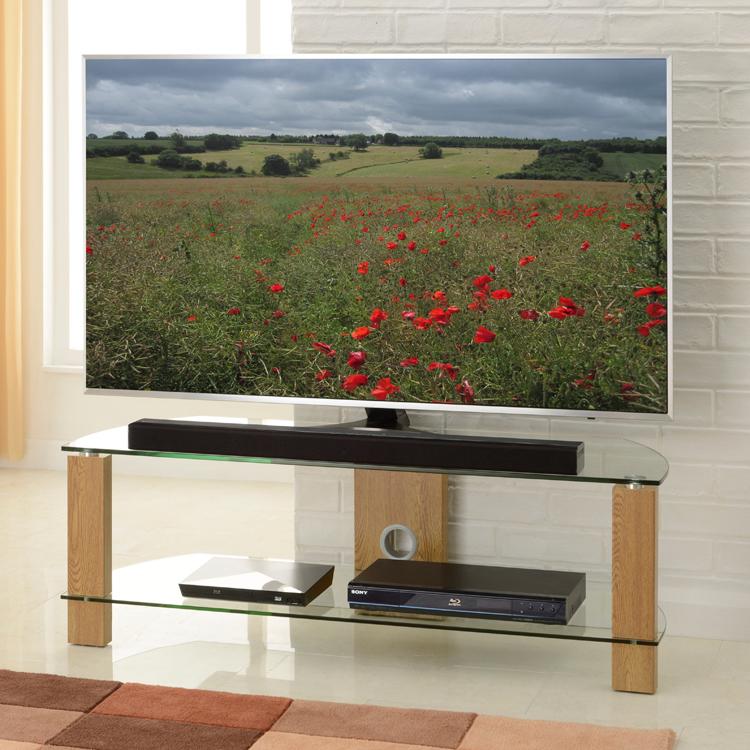 TTAP Vision 2-Shelf Glass TV Stand in Oak and Clear Glass (L630-1200-2OC)