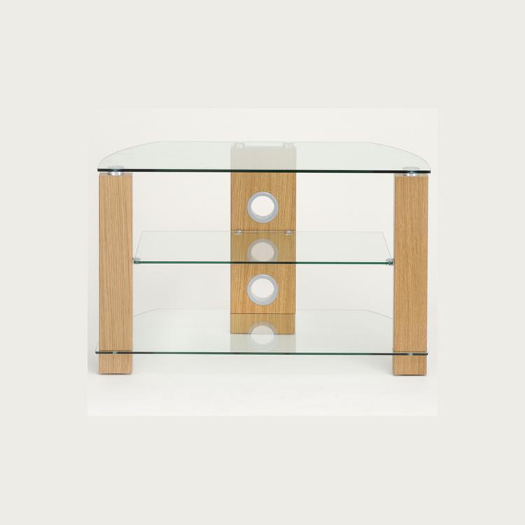 TTAP Vision 3-Shelf Glass TV Stand in Oak and Clear Glass (L630-600-3OC)