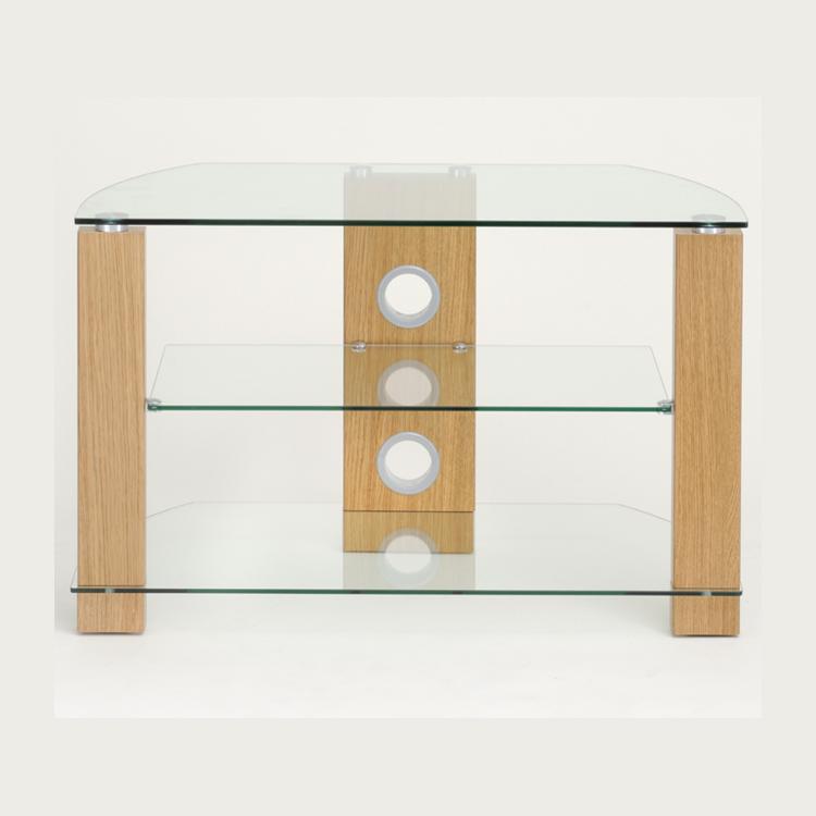 TTAP Vision 3-Shelf Glass TV Stand in Oak and Clear Glass (L630-800-3OC)