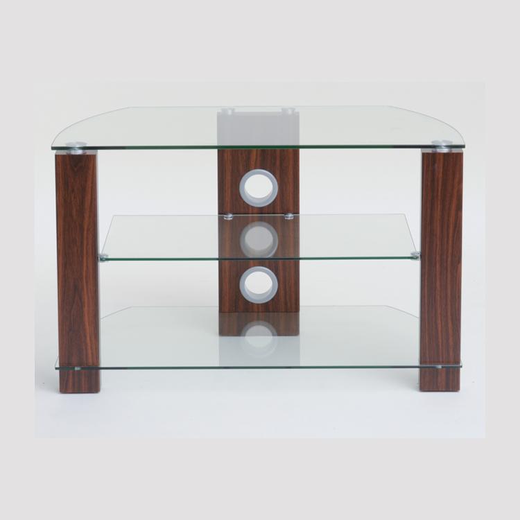 TTAP Vision 3-Shelf Glass TV Stand in Walnut and Clear Glass (L630-800-3WC)