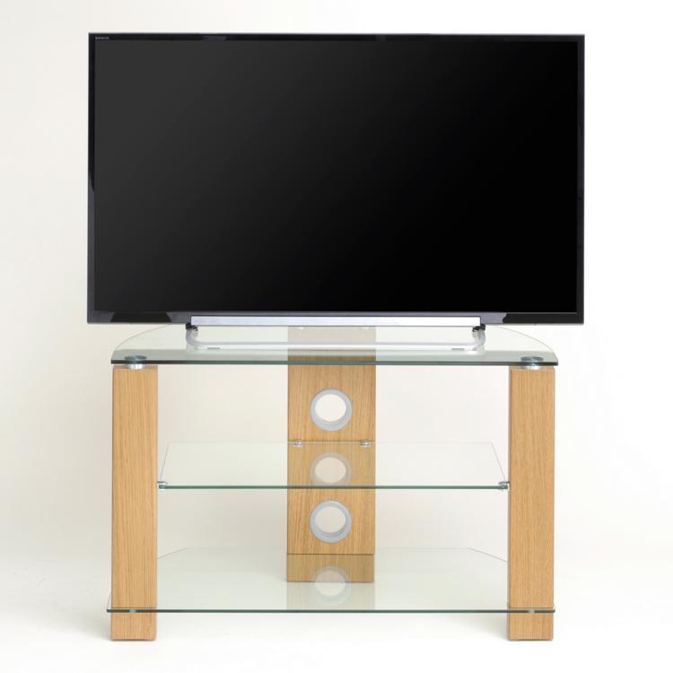 TTAP Vision 3-Shelf Glass TV Stand in Oak and Clear Glass (L630-800-3OC)