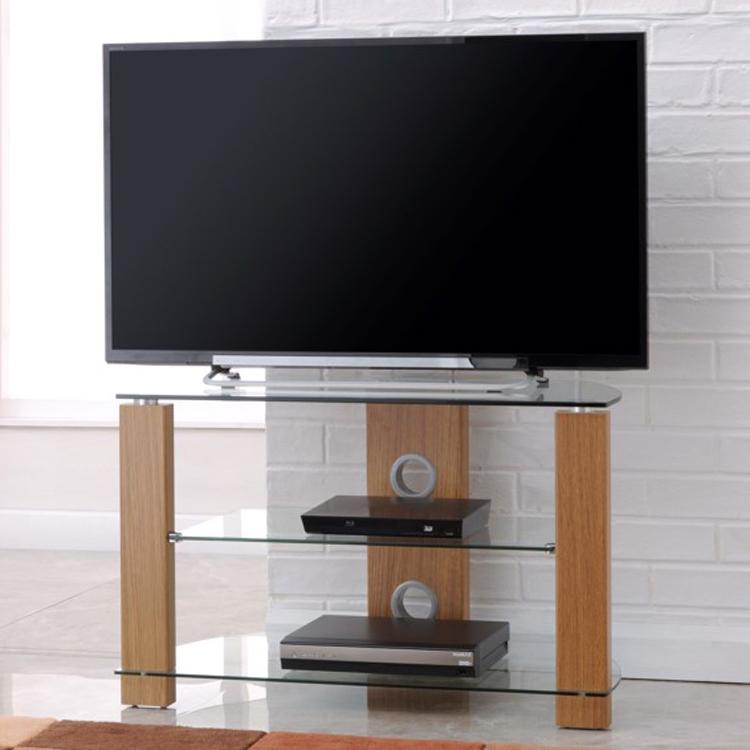 TTAP Vision 3-Shelf Glass TV Stand in Oak and Clear Glass (L630-1050-3OC)