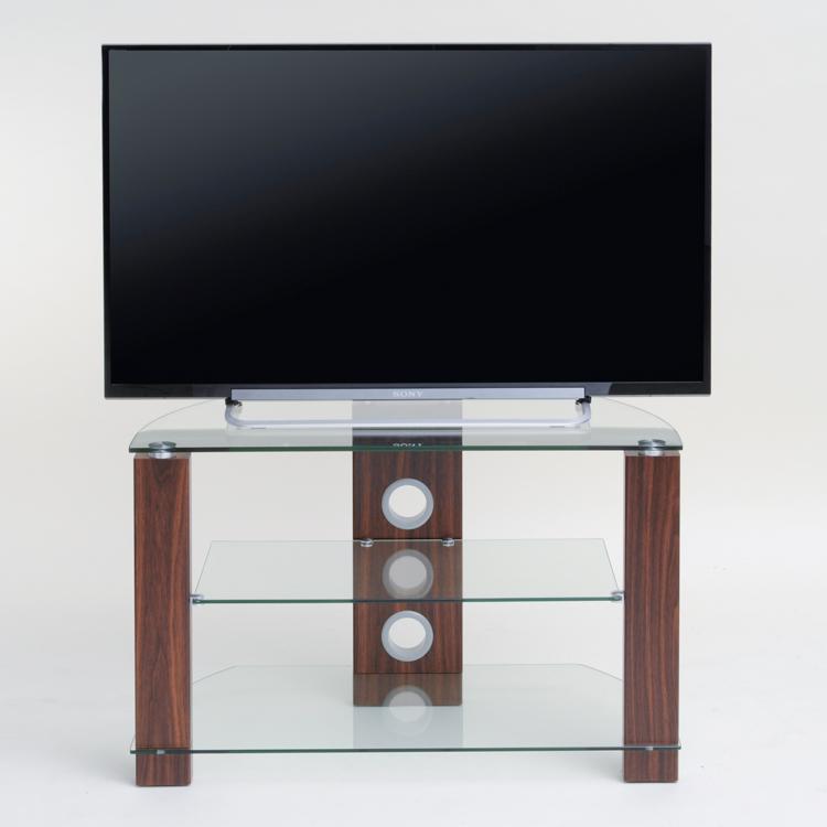 TTAP Vision 3-Shelf Glass TV Stand in Walnut and Clear Glass (L630-1050-3WC)